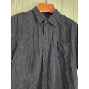 Nat Nast Silk Shirt Men Size Large 100 Black Short Sleeve Button-Up Collared
